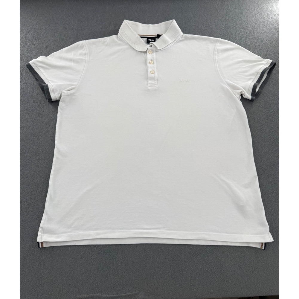 Hugo Boss Polo Shirt XXL S Sleeve Pique Cotton Contrast Trim Old Money Preppy